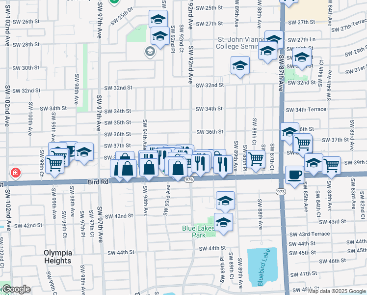 map of restaurants, bars, coffee shops, grocery stores, and more near 9232 Southwest 37th Street in Miami