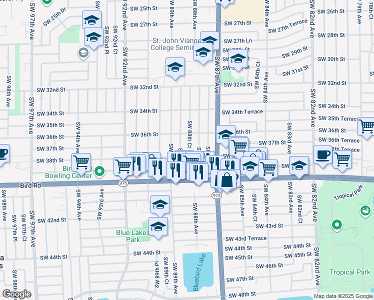 map of restaurants, bars, coffee shops, grocery stores, and more near 3720 Southwest 88th Court in Miami