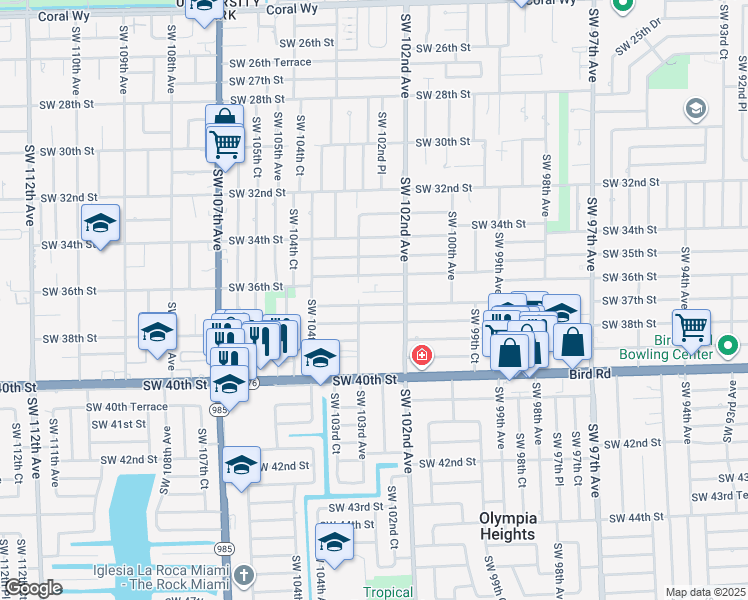 map of restaurants, bars, coffee shops, grocery stores, and more near 10255 SW 37th St in Miami