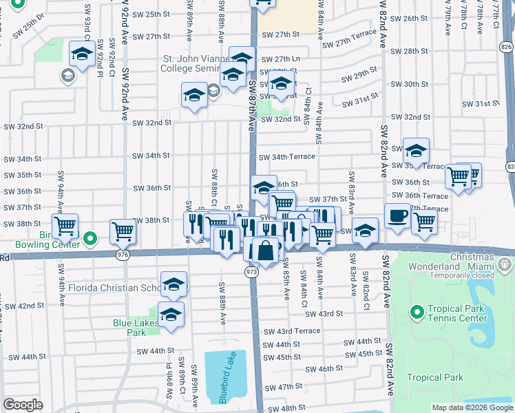 map of restaurants, bars, coffee shops, grocery stores, and more near 3711 Southwest 87th Avenue in Miami