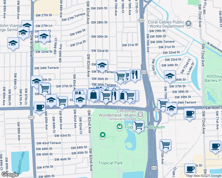 map of restaurants, bars, coffee shops, grocery stores, and more near 7971 Southwest 37th Terrace in Miami