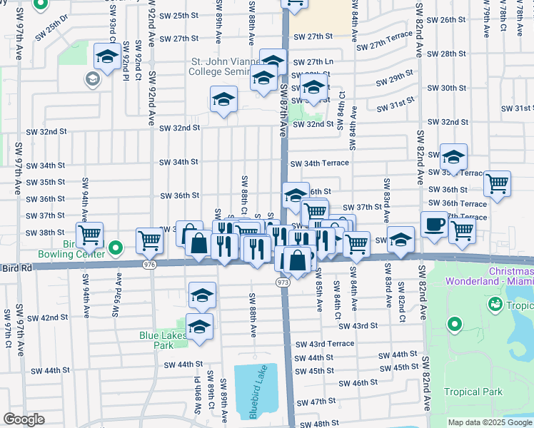 map of restaurants, bars, coffee shops, grocery stores, and more near 3711 Southwest 87th Place in Miami
