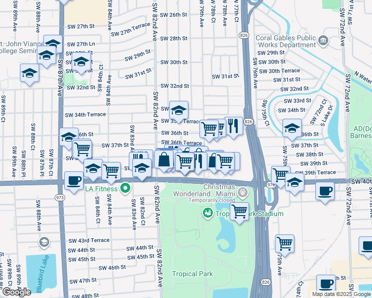 map of restaurants, bars, coffee shops, grocery stores, and more near 7971 Southwest 37th Terrace in Miami