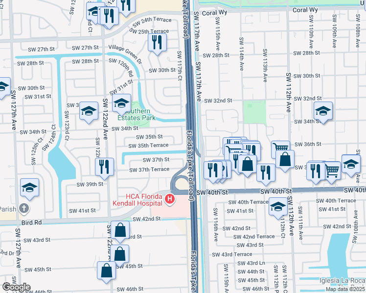 map of restaurants, bars, coffee shops, grocery stores, and more near 11760 Southwest 35th Terrace in Miami