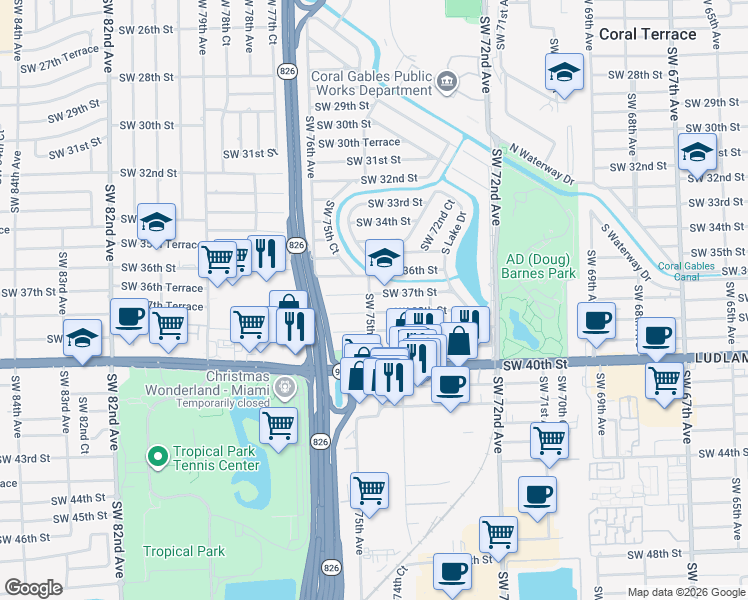 map of restaurants, bars, coffee shops, grocery stores, and more near in Miami