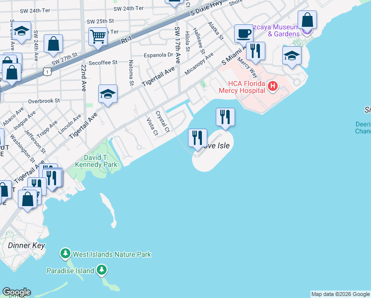 map of restaurants, bars, coffee shops, grocery stores, and more near 6033 Fair Isle Street in Miami