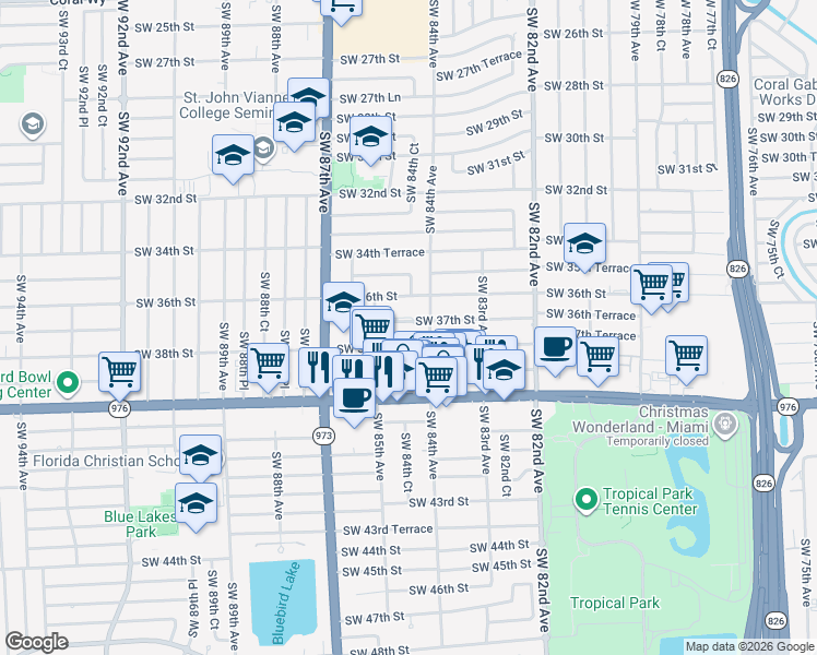 map of restaurants, bars, coffee shops, grocery stores, and more near 8430 Southwest 37th Street in Miami