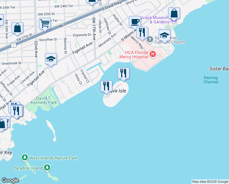 map of restaurants, bars, coffee shops, grocery stores, and more near in Miami