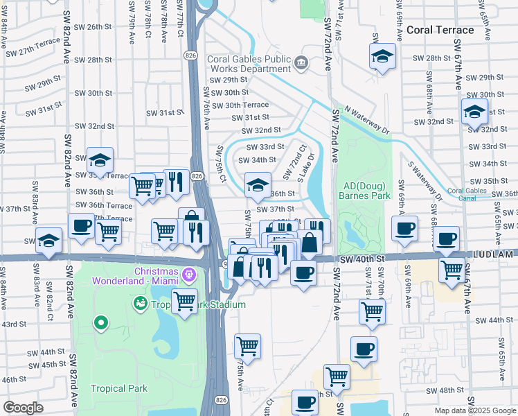 map of restaurants, bars, coffee shops, grocery stores, and more near in Miami