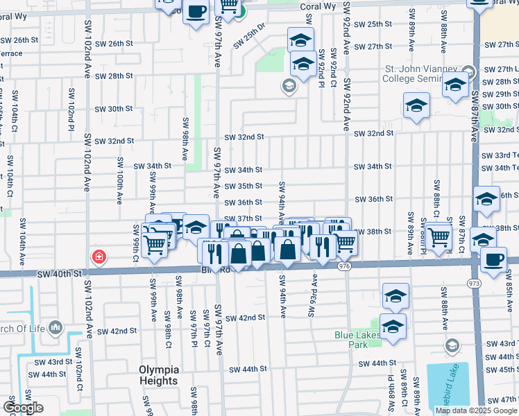map of restaurants, bars, coffee shops, grocery stores, and more near 9462 Southwest 37th Street in Miami