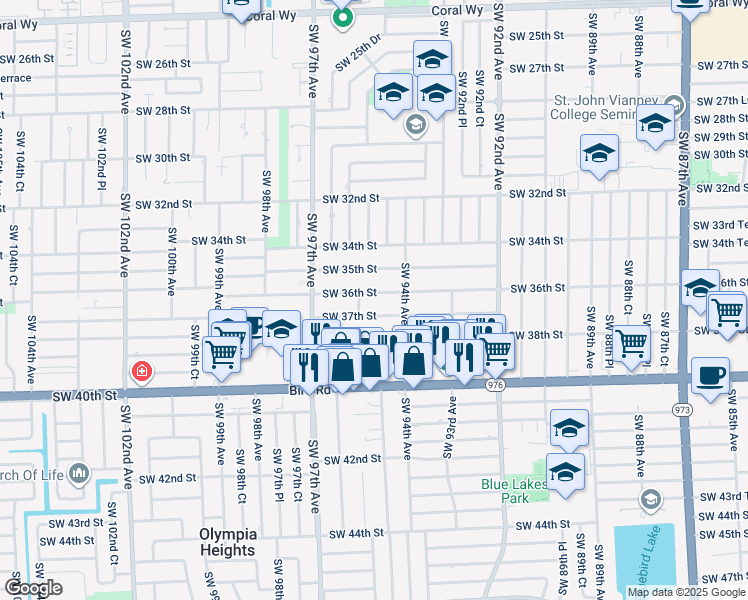 map of restaurants, bars, coffee shops, grocery stores, and more near 9462 Southwest 37th Street in Miami