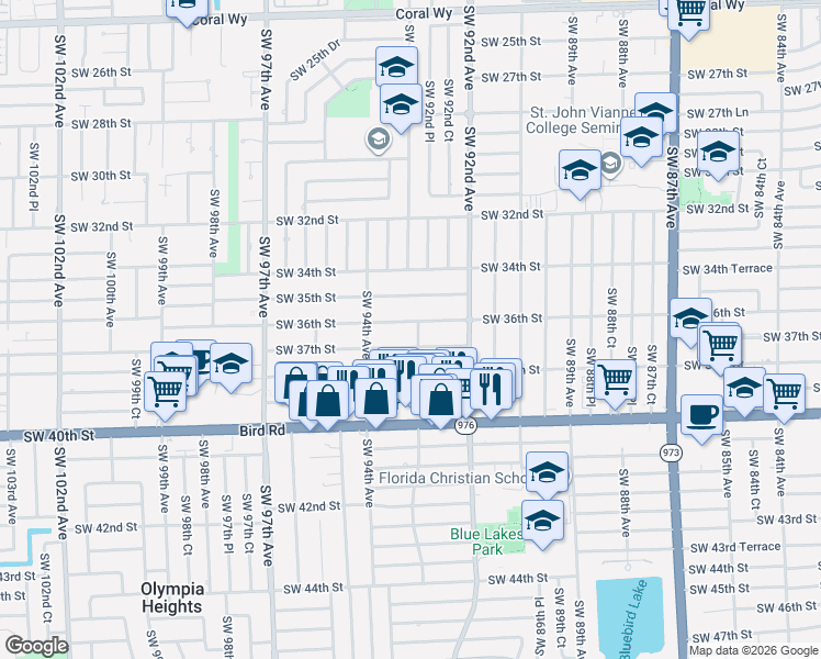 map of restaurants, bars, coffee shops, grocery stores, and more near 9306 Southwest 37th Street in Miami