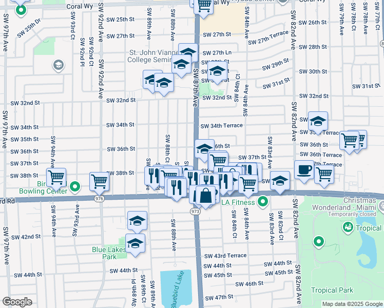 map of restaurants, bars, coffee shops, grocery stores, and more near 3711 Southwest 87th Avenue in Miami