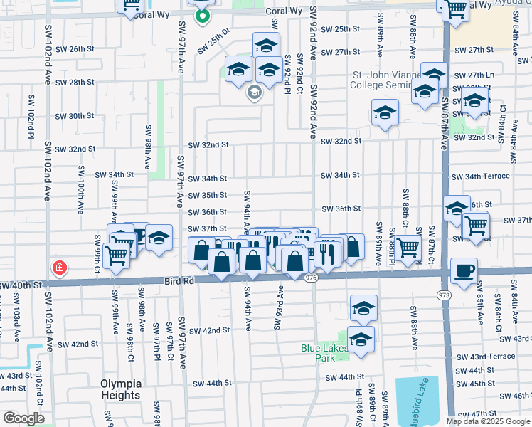 map of restaurants, bars, coffee shops, grocery stores, and more near 9310 Southwest 35th Street in Miami
