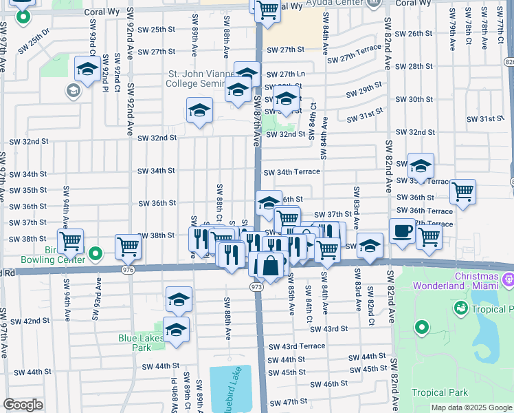 map of restaurants, bars, coffee shops, grocery stores, and more near 3561 Southwest 87th Avenue in Miami