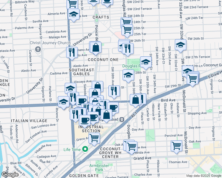 map of restaurants, bars, coffee shops, grocery stores, and more near 3785 Southwest 29th Street in Miami