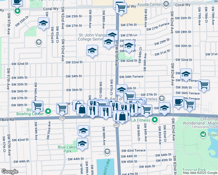 map of restaurants, bars, coffee shops, grocery stores, and more near 8753 Southwest 36th Street in Miami