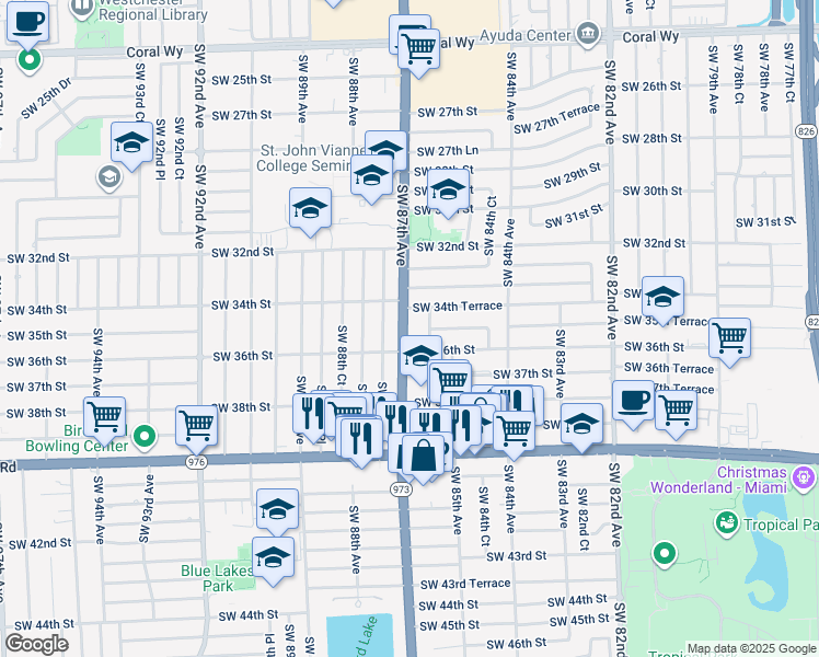 map of restaurants, bars, coffee shops, grocery stores, and more near 3561 Southwest 87th Avenue in Miami