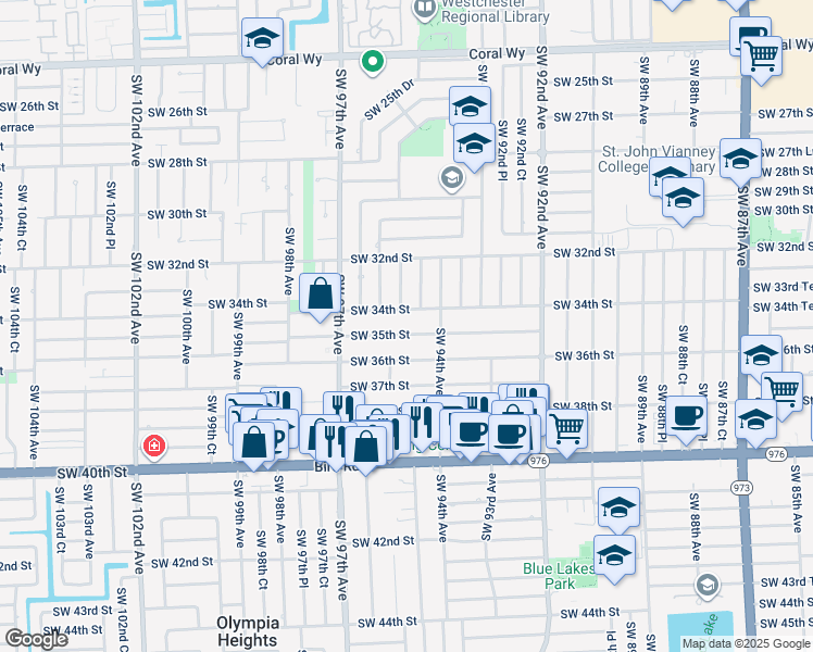 map of restaurants, bars, coffee shops, grocery stores, and more near 9460 Southwest 35th Street in Miami
