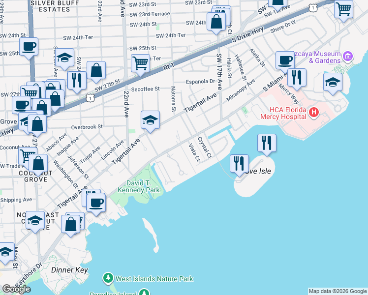 map of restaurants, bars, coffee shops, grocery stores, and more near in Miami-Dade County