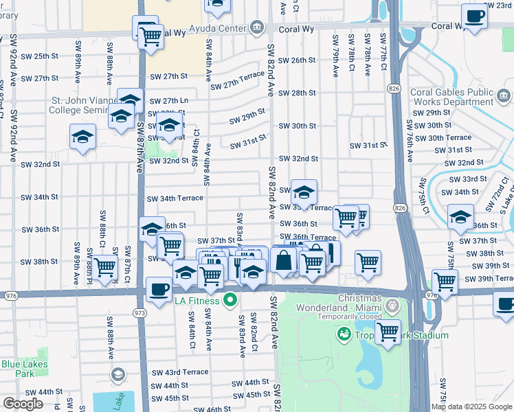 map of restaurants, bars, coffee shops, grocery stores, and more near 3321 Southwest 82nd Court in Miami
