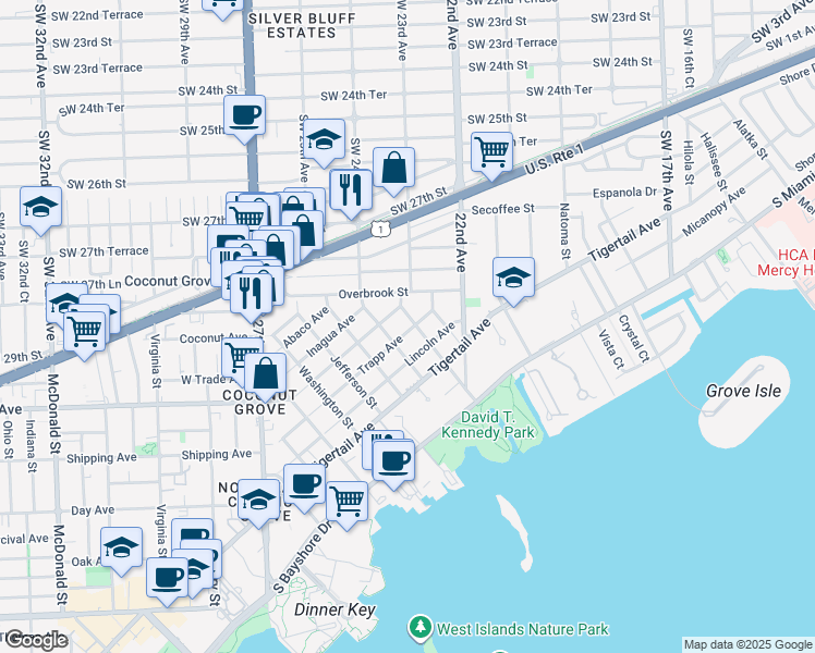 map of restaurants, bars, coffee shops, grocery stores, and more near 2301 Trapp Avenue in Miami