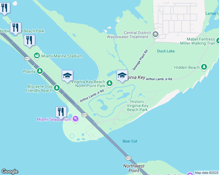 map of restaurants, bars, coffee shops, grocery stores, and more near 3801 Rickenbacker Causeway in Key Biscayne