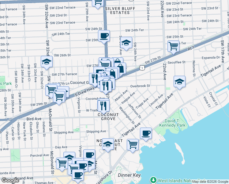 map of restaurants, bars, coffee shops, grocery stores, and more near 2517 Andros Avenue in Miami
