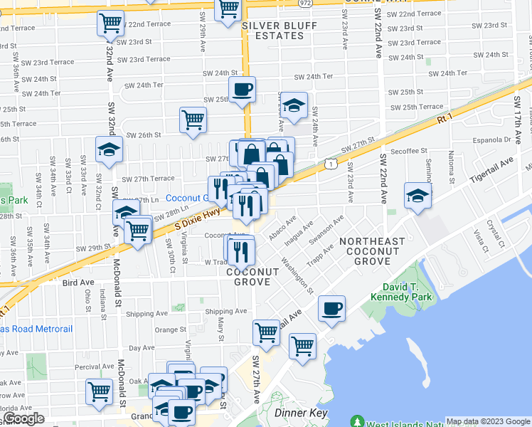 map of restaurants, bars, coffee shops, grocery stores, and more near 2525 Andros Avenue in Miami