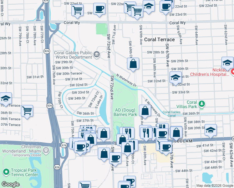 map of restaurants, bars, coffee shops, grocery stores, and more near in Miami