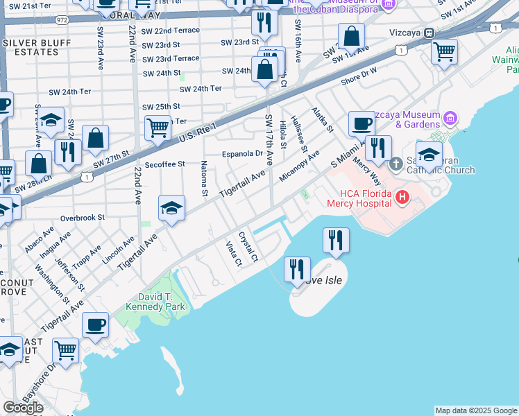 map of restaurants, bars, coffee shops, grocery stores, and more near 1800 Micanopy Avenue in Miami