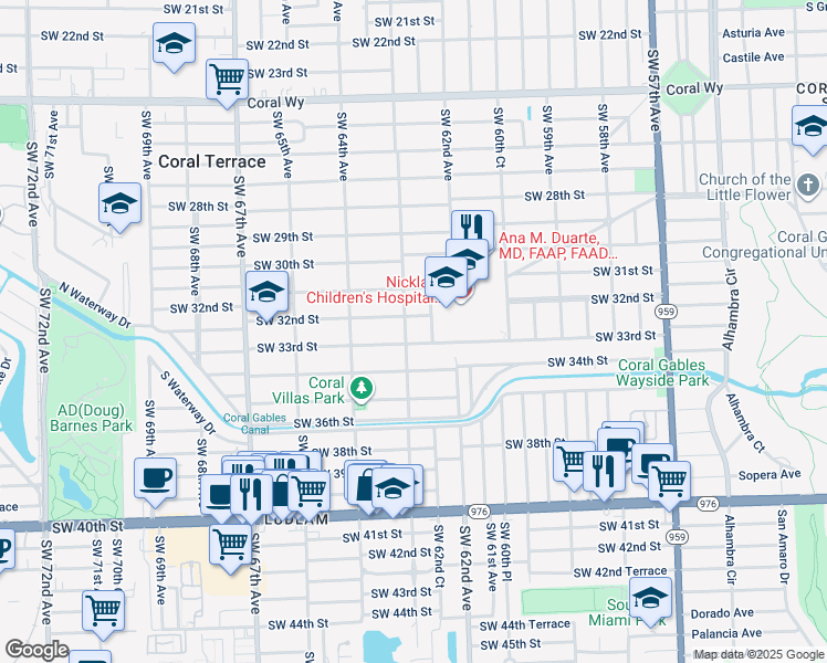 map of restaurants, bars, coffee shops, grocery stores, and more near 3227 SW 63rd Ave in Miami