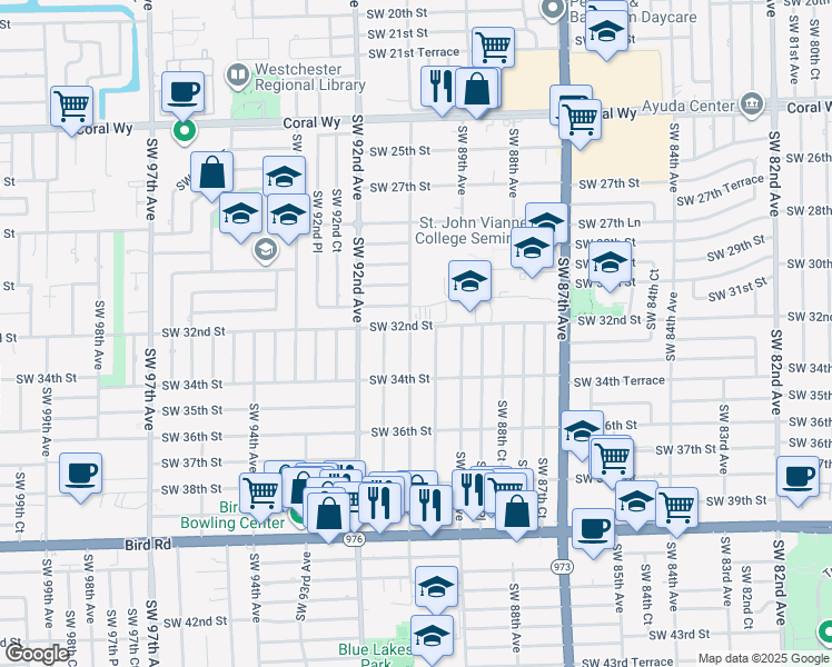 map of restaurants, bars, coffee shops, grocery stores, and more near 3201 Southwest 90th Avenue in Miami
