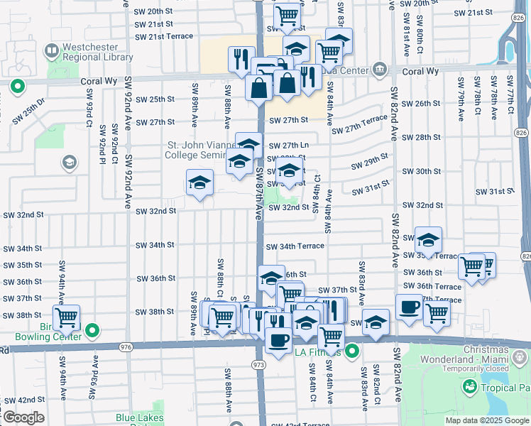 map of restaurants, bars, coffee shops, grocery stores, and more near 8670 Southwest 32nd Street in Miami