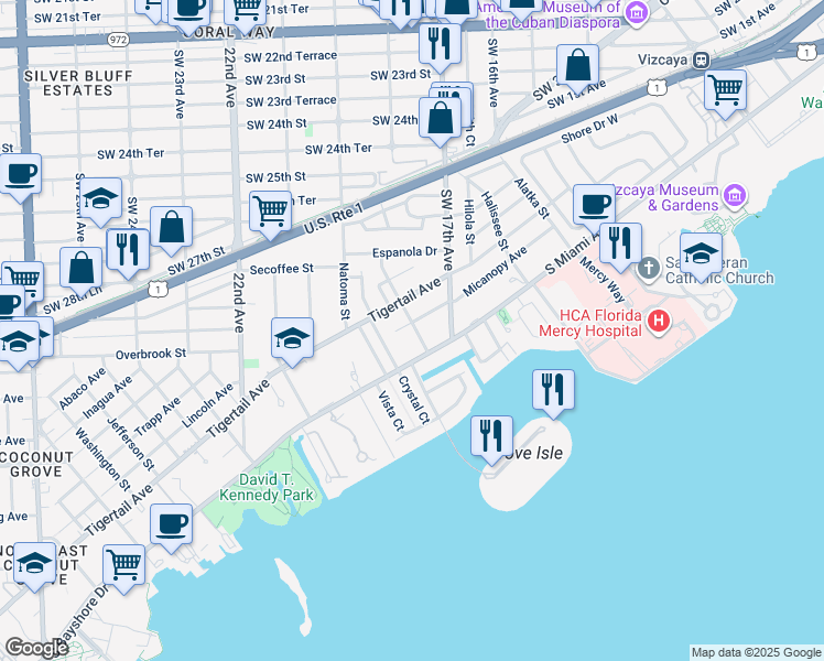 map of restaurants, bars, coffee shops, grocery stores, and more near 1800 Micanopy Avenue in Miami