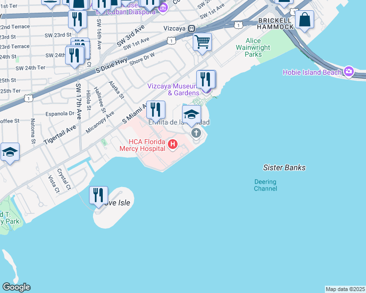 map of restaurants, bars, coffee shops, grocery stores, and more near 3661 South Miami Avenue in Miami