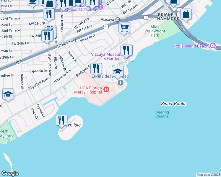 map of restaurants, bars, coffee shops, grocery stores, and more near 3661 South Miami Avenue in Miami