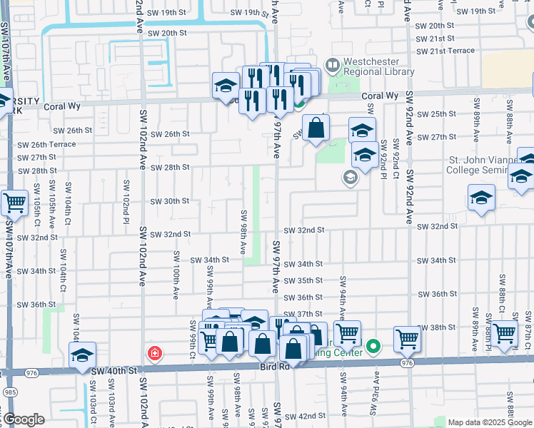 map of restaurants, bars, coffee shops, grocery stores, and more near 3021 Southwest 97th Court in Miami