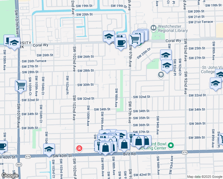 map of restaurants, bars, coffee shops, grocery stores, and more near 3014 Southwest 98th Court in Miami
