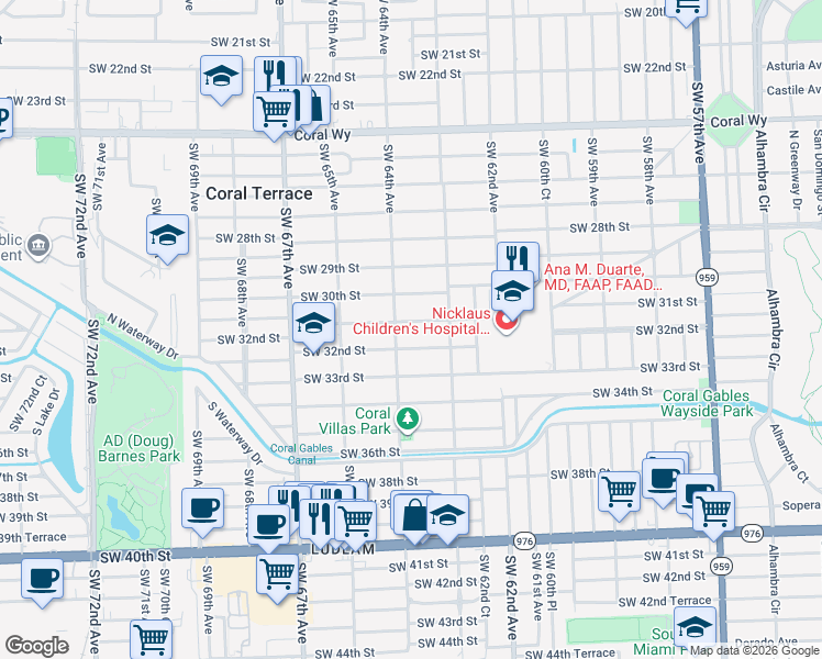 map of restaurants, bars, coffee shops, grocery stores, and more near 6335 Southwest 31st Street in Miami