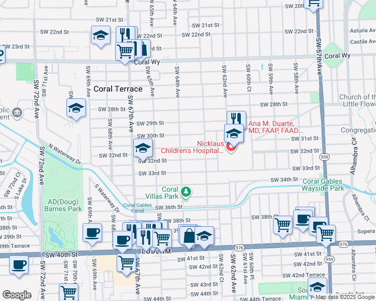 map of restaurants, bars, coffee shops, grocery stores, and more near 6335 Southwest 31st Street in Miami