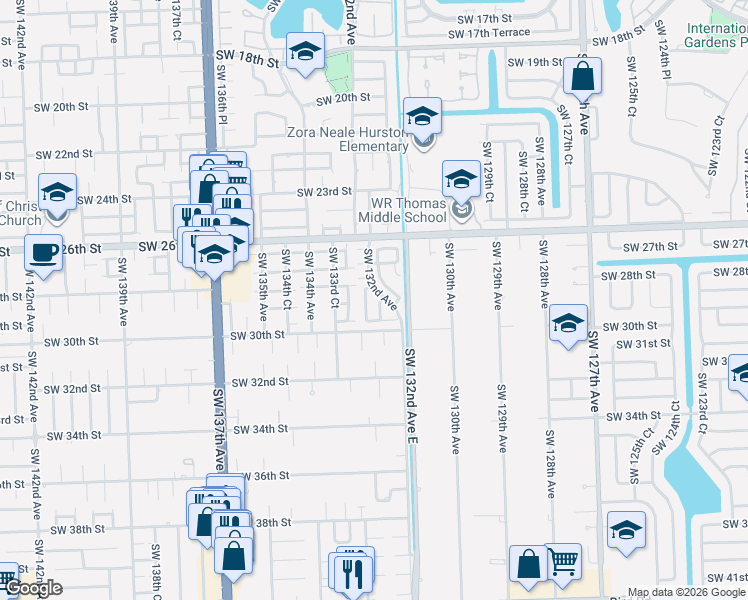 map of restaurants, bars, coffee shops, grocery stores, and more near 2826 Southwest 131st Place in Miami