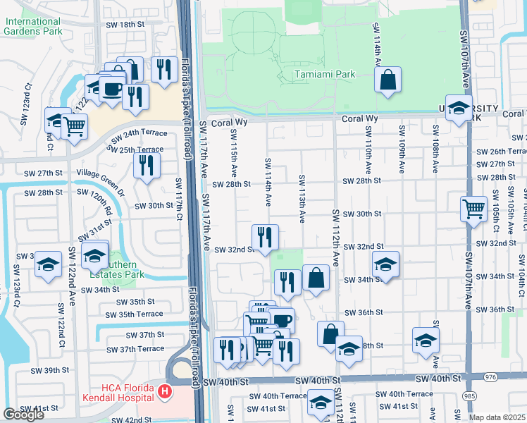 map of restaurants, bars, coffee shops, grocery stores, and more near 2940 Southwest 114th Avenue in Miami
