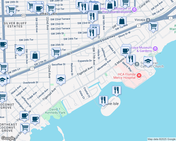 map of restaurants, bars, coffee shops, grocery stores, and more near 1750 Tigertail Avenue in Miami