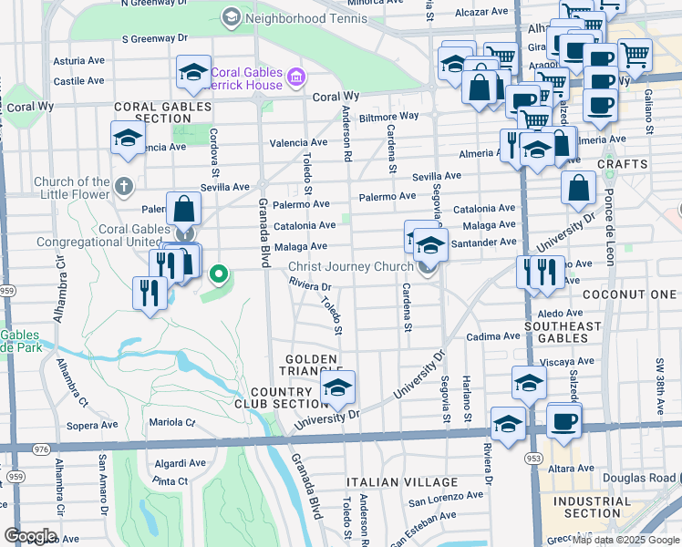map of restaurants, bars, coffee shops, grocery stores, and more near 810 Anastasia Avenue in Coral Gables
