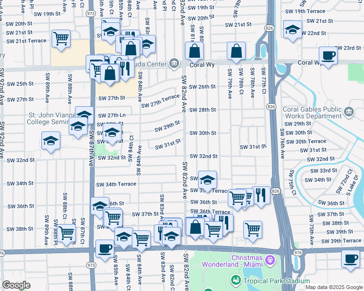 map of restaurants, bars, coffee shops, grocery stores, and more near 3110 Southwest 82nd Avenue in Miami