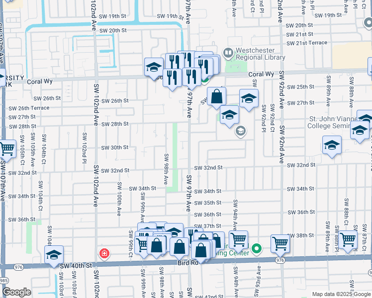 map of restaurants, bars, coffee shops, grocery stores, and more near 3021 Southwest 97th Court in Miami