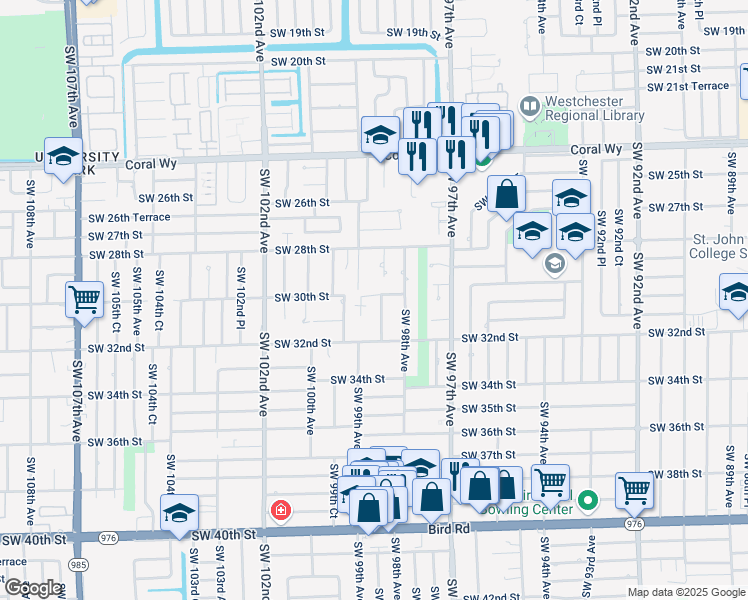 map of restaurants, bars, coffee shops, grocery stores, and more near 3014 Southwest 98th Court in Miami