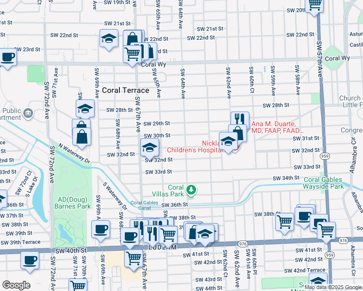 map of restaurants, bars, coffee shops, grocery stores, and more near 6405 Southwest 31st Street in Miami