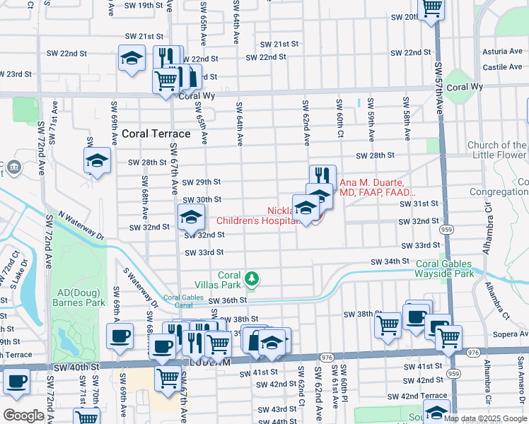 map of restaurants, bars, coffee shops, grocery stores, and more near 6335 Southwest 31st Street in Miami